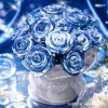 Blue tie-dyed artificial rose bouquet, perfume, scented artificial flower, lotus cultural and creative, Christmas hand-crocheted flower Specification image
